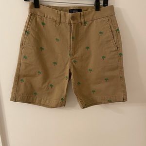 J Crew Chino 10”, Bermuda shorts with palm tree stitched. Size 0. NEVER WORN